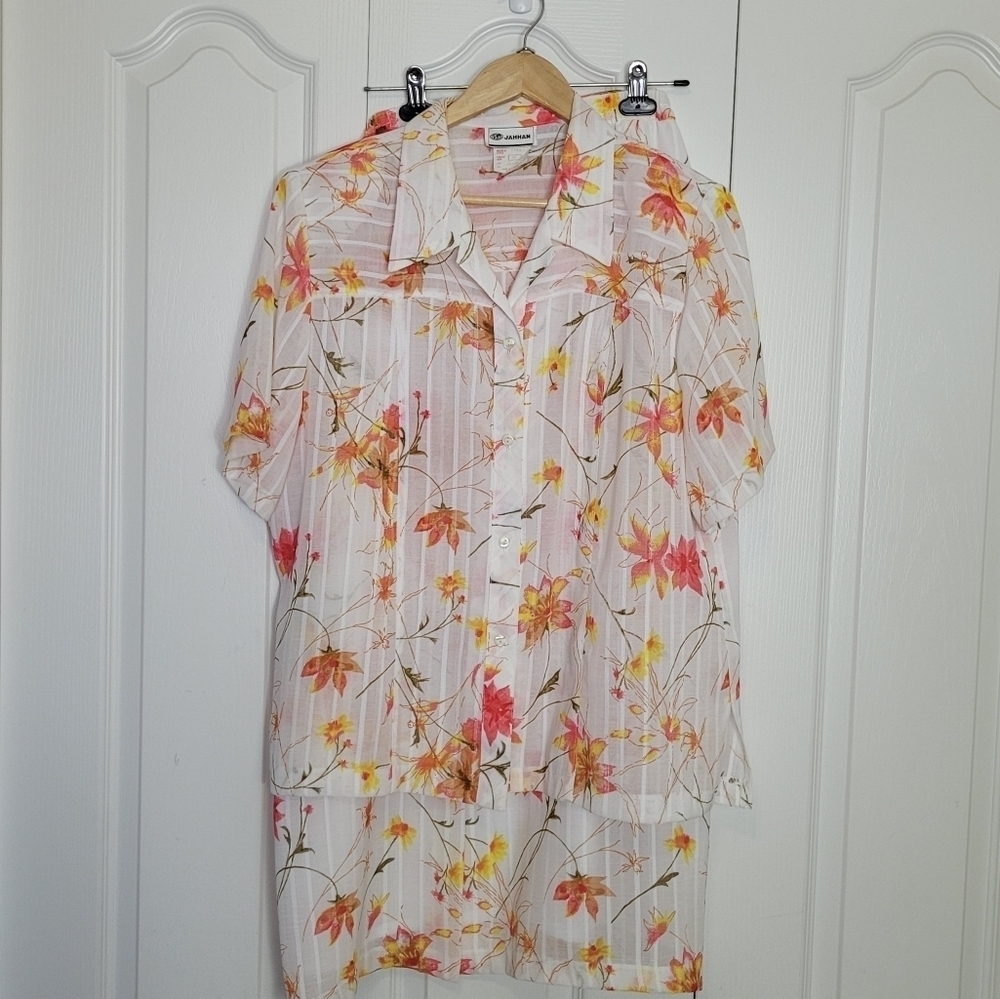 Floral Button-Up Blouse And Skirt Set